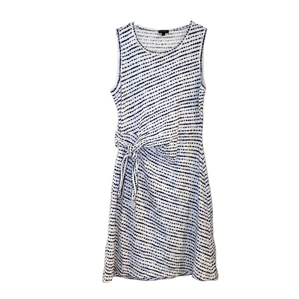 Talbots Sleeveless Crew Neck Side Knot White Blue Dress  S Preppy Coastal